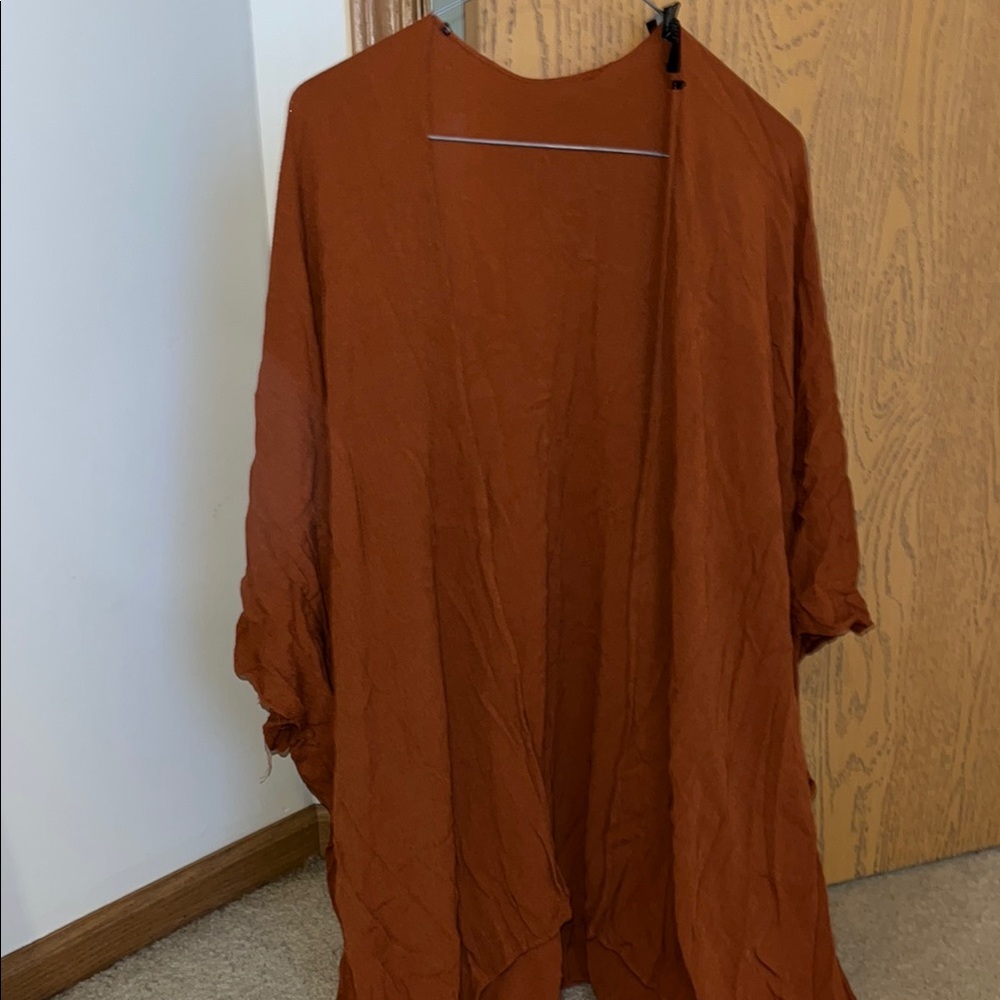 Rust Orange Open Front Cape Cardigan